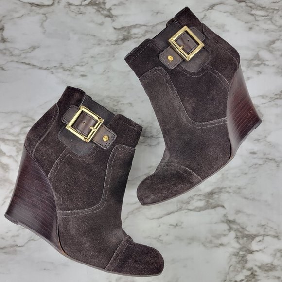 Tory Burch Adrienne Brown Suede Wedge Bootie - Picture 2 of 7